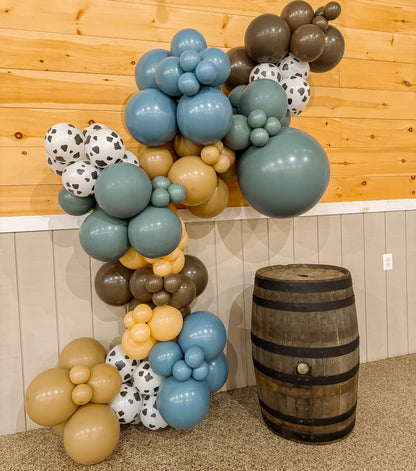 Blue Slate Deep Green Brown Cow Print Tan My First Rodeo Cowboy Farm Barn Professional Balloon Garland Arch Kit - Balloons And Accessories From A Pro Artist Birthday