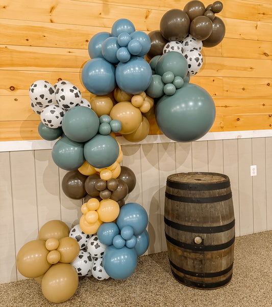 Blue Slate Deep Green Brown Cow Print Tan My First Rodeo Cowboy Farm Barn Professional Balloon Garland Arch Kit - Balloons And Accessories From A Pro Artist Birthday