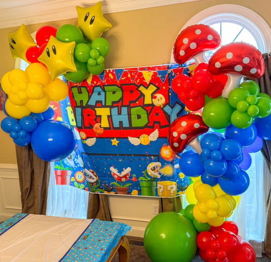 Red Lime Green Yellow Blue Super Mario Mushroom Star Video Game - Professional Balloon Garland Arch Kit - Balloons And Accessories From A Pro Artist - Gamer Birthday