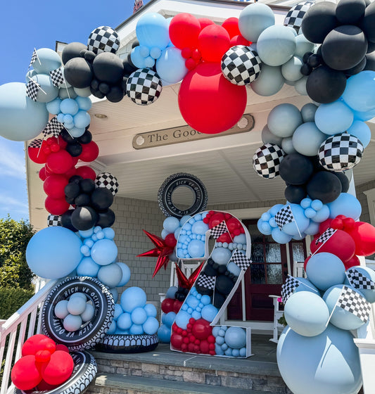 Red Baby Blue Dusty Blue Black Race Car Two Fast Two Furious Tires Birthday - Professional Balloon Garland Arch Kit - Balloons And Accessories From A Pro Artist