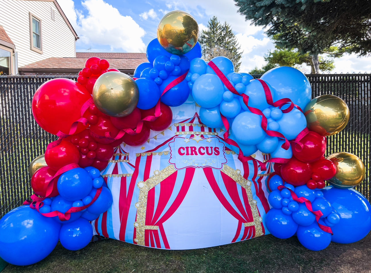 Blue Red Gold Carnival Circus Birthday Professional Balloon Garland Arch Kit- Balloons + Accessories From A Pro Artist