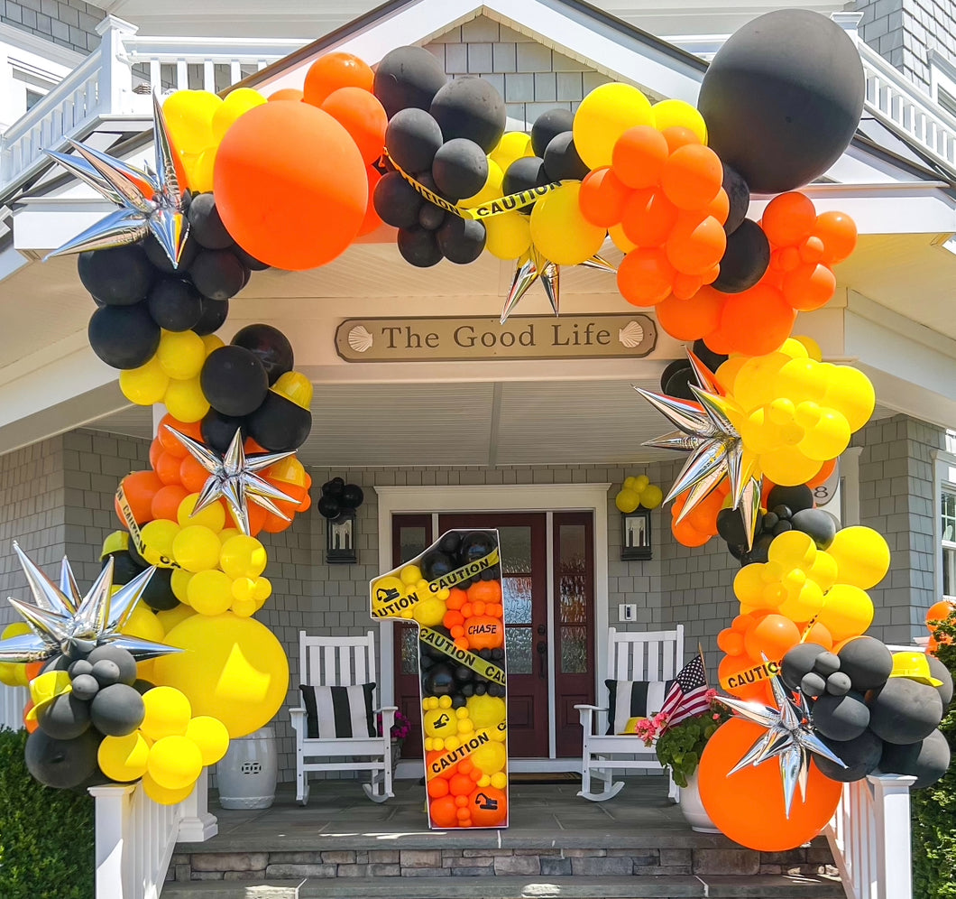 Yellow Orange Black Construction Truck Digging Ahead Caution First Birthday Party Professional Balloon Garland Arch Kit - Balloons And Accessories From A Pro Artist